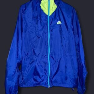 Vintage Nike Windbreaker Jacket Blue Green Hidden Hood Compartment Size Large